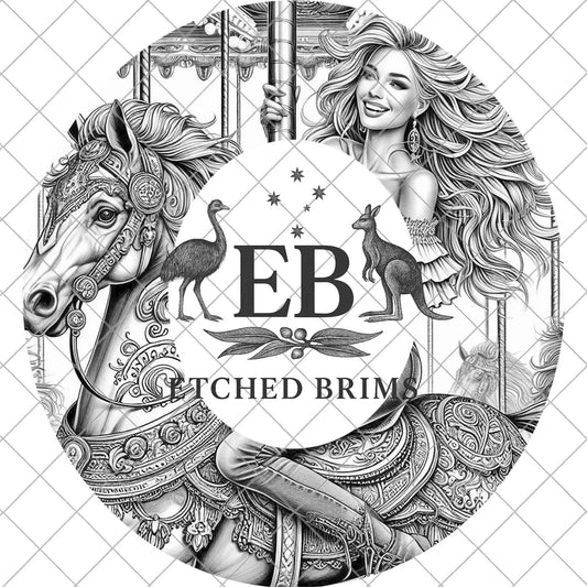 Girl on Carousel Horse Hat Burning Design, Western Laser Engraving File for Wide Brims, Boho Country Fair Template EB945