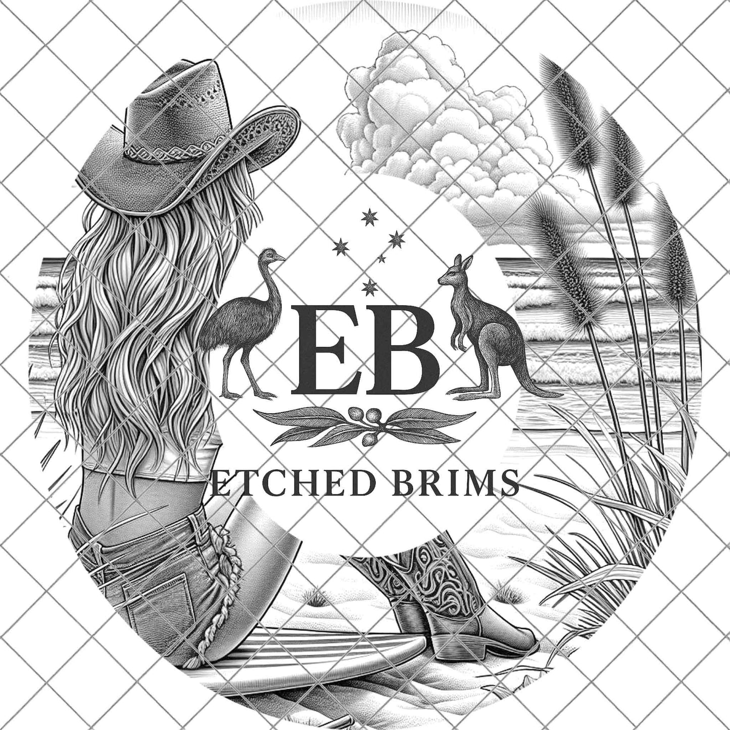 Coastal Beach Cowgirl 6, Hat Burning Design, Digital Download PNG, Hand Burning Template, Hat Laser Engraving Design, Wide Brim Hat, EB595