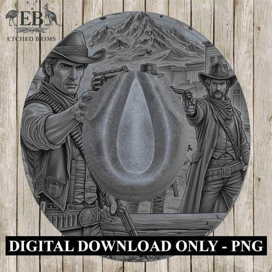 Gunslinger Cowboy 2 Hat Engraving, Western Brim Template, Digital Laser Design Wide Brim Faux Suede Hat, Boho,Laser Hat Burning File EB253