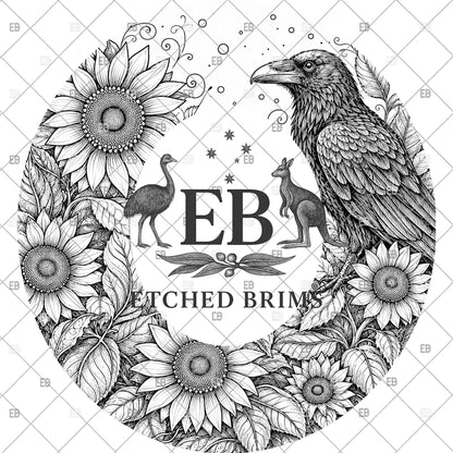 Sunflower and Raven Hat Burning Design, Laser Engraving Template for Wide Brim Fedora Hats, EB1275