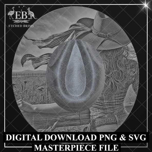 Cowgirl Country Wide Brim Hat Design, Laser Hat Burning Design, Digital Download PNG and SVG, Hat Burning Template, Cowgirl Hat, EBM02