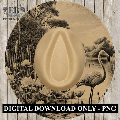 Flamingo & Lillies, Hat Burning Design, Wide Brim Hat Template, Pyrography Hat Design, Laser Hat Burning Design, EB836