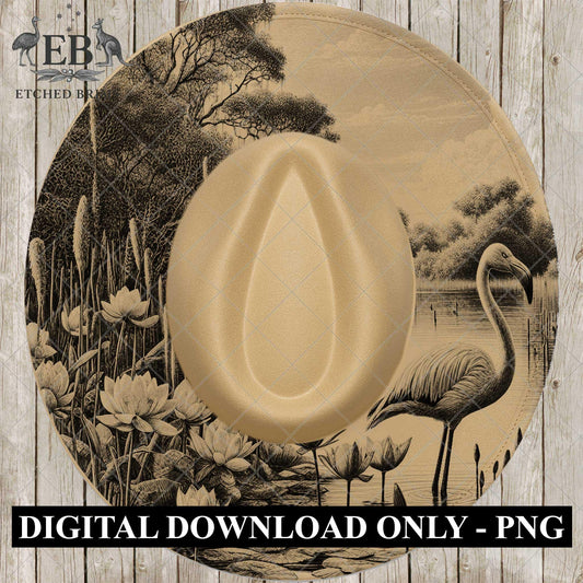 Flamingo & Lillies, Hat Burning Design, Wide Brim Hat Template, Pyrography Hat Design, Laser Hat Burning Design, EB836