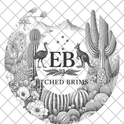 Cactus Desert Hat Design 2, Western Cactus Design, Faux Suede Wide Brim Hat with Laser Burned Brim, Boho Cowboy Style, Laser File EB284