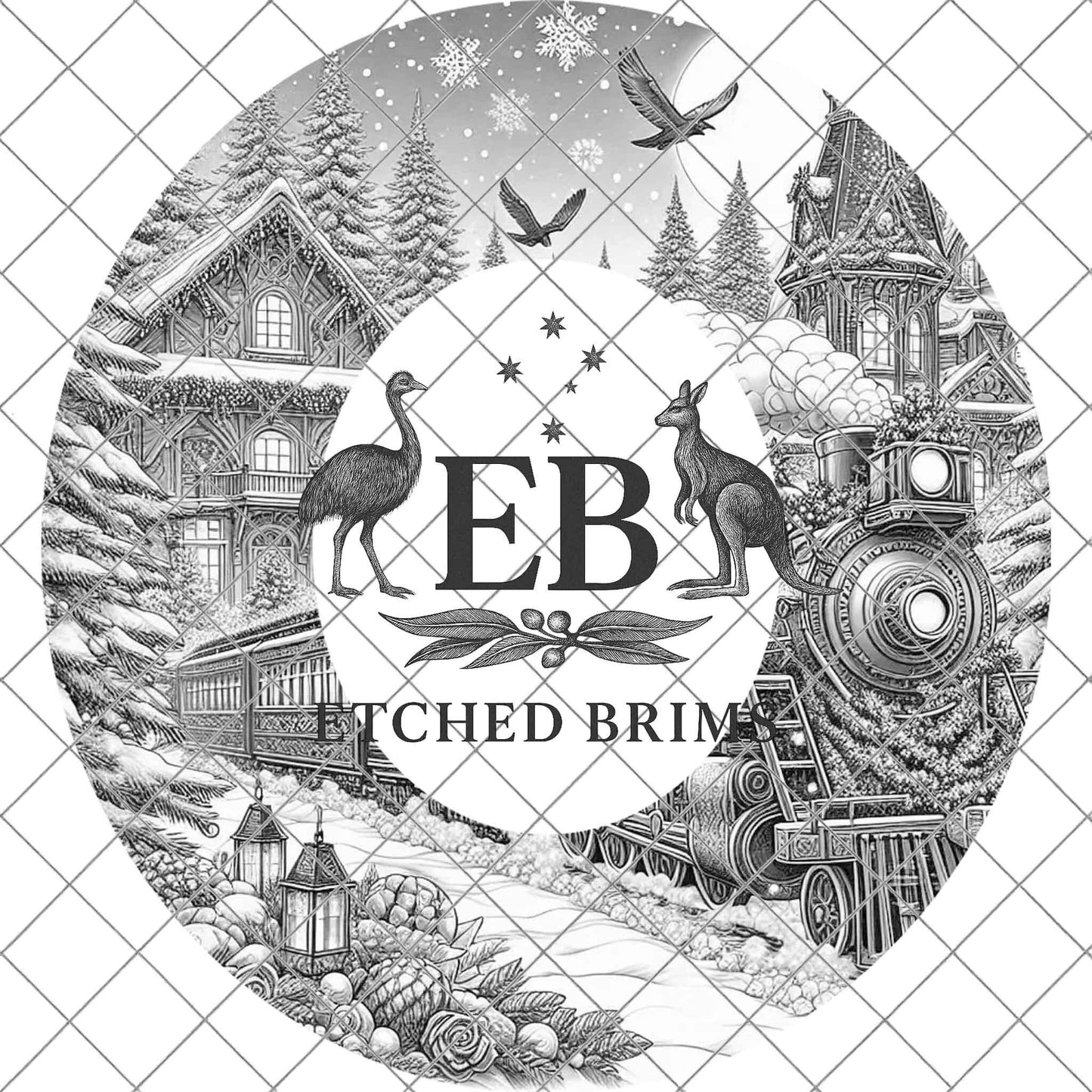 Snowy Christmas Train, Hat Burning Design, Festive Digital Download, Hat Burning Template, Wide Brim Hat Design, Hat Stencil, EB683