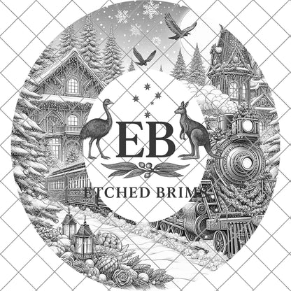 Snowy Christmas Train, Hat Burning Design, Festive Digital Download, Hat Burning Template, Wide Brim Hat Design, Hat Stencil, EB683
