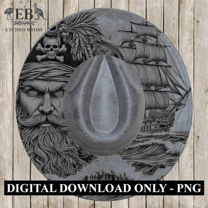 Pirate & Ship 6 Laser Hat Burning Design, Digital Download PNG, Hat Burning Template, Hat Laser Engraving Design, Wide Brim Hat File EB232