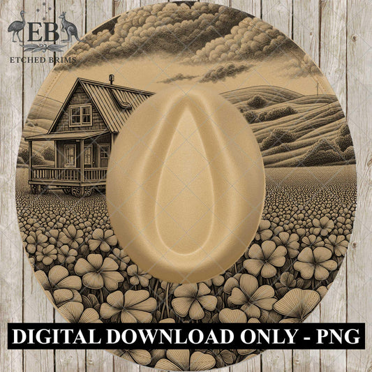 Tiny Barn Home and Clover, Hat Burning Design, Hand Burning Stencil, PDF & PNG, Hat Burning Template, Laser Engraving Design, EB729