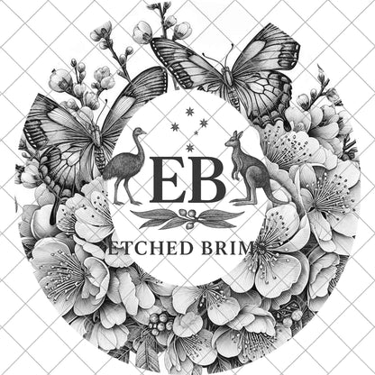 Butterflies Cherry Blossoms, Hat Burning Laser Design, Hat Burning Tracing Stencil For Wide Brim Hats, PNG and PDF Digital Files, EB1024