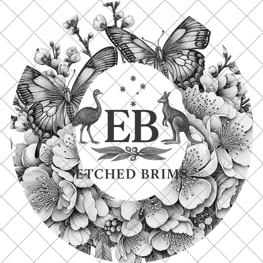 Butterflies Cherry Blossoms, Hat Burning Laser Design, Hat Burning Tracing Stencil For Wide Brim Hats, PNG and PDF Digital Files, EB1024