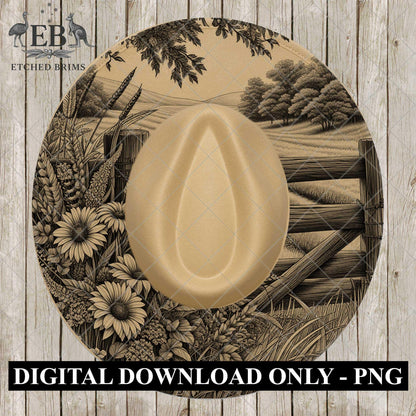 Wildflowers, Hat Burning Design, Hat Engraving, Laser File, Wide Brim Hat, Printable Hat Template, EB1050