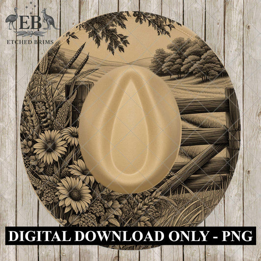 Wildflowers, Hat Burning Design, Hat Engraving, Laser File, Wide Brim Hat, Printable Hat Template, EB1050