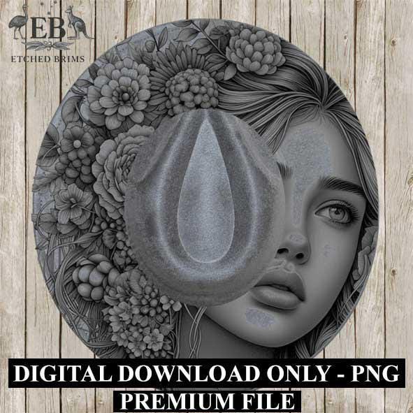 Girl & Flowers 2 Hat File, Hat Burning Design, Digital Download PNG, Hat Burning Template, Hat Laser Engraving Design, BOHO, Hat File EB293
