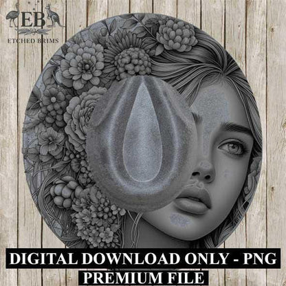 Girl & Flowers 2 Hat File, Hat Burning Design, Digital Download PNG, Hat Burning Template, Hat Laser Engraving Design, BOHO, Hat File EB293