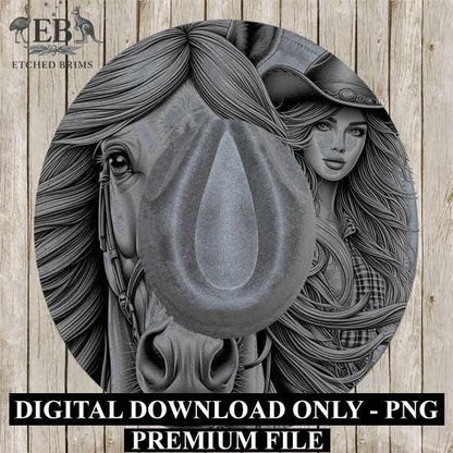 Cowgirl Horse 6, Laser Hat Burning Design, Digital Download PNG, Hat Burning Template, Hat Laser Engraving Design, Wide Brim Hat File EB226
