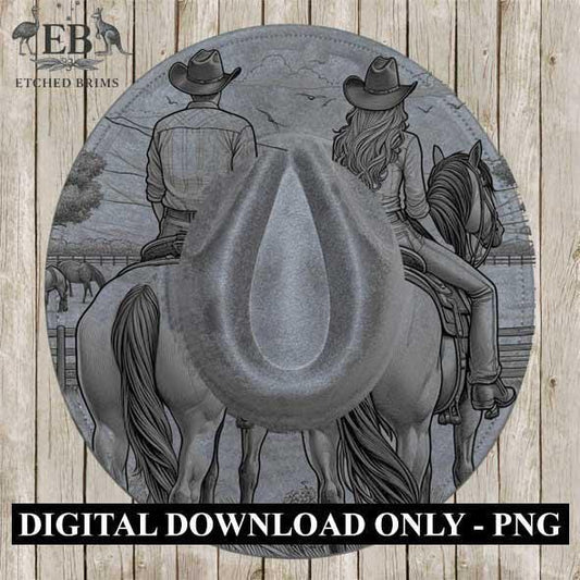 Cowgirl Cowboy 4, Laser Hat Burning Design, Digital Download PNG, Hat Burning Template, Hat Laser Engraving Design, Horse Hat File EB229