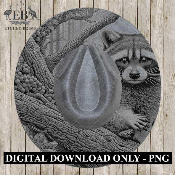 Raccoon in Forest 3, Hat Burning Template, Hat Burning Stencil, Hat Laser Engraving Design, Wide Brim Hat, Printable Hat Template, EB575