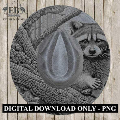 Raccoon in Forest 3, Hat Burning Template, Hat Burning Stencil, Hat Laser Engraving Design, Wide Brim Hat, Printable Hat Template, EB575
