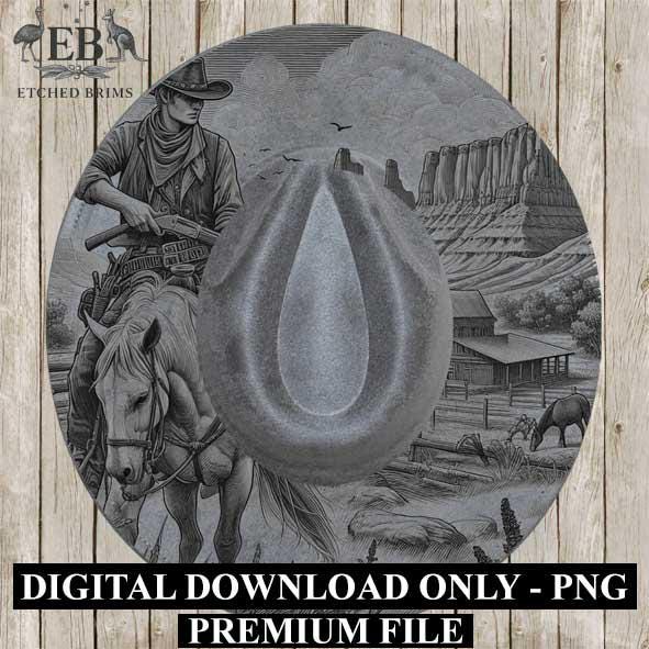 Cowboy & Horse 13 Hat Engraving, Western Brim PNG Template, Digital Laser Design Wide Brim Faux Suede Hat, Boho,Laser Hat Burning File EB169