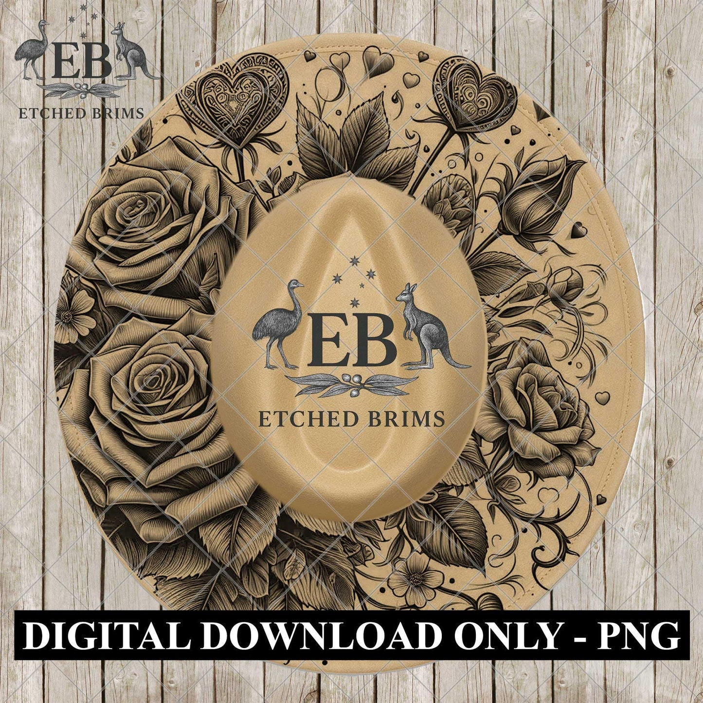 Roses & Hearts Valentine, Laser Engraving Design, Digital Download PNG, Wide Brim Hat Design, EB1123
