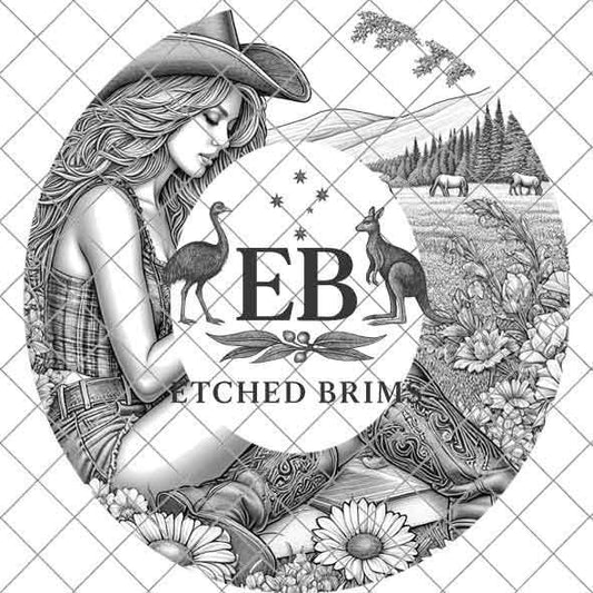 Hat Burning Design, Cowgirl & Flowers 4, Hat Engraving Template, BOHO, Laser Hat Burning, PNG File, Printable PDF, Western Hat Design, EB327