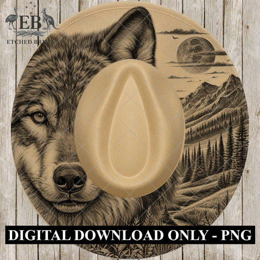 Wolf Hat Engraving Template, Wide Brim Hat Pattern, Templates Hat Burning Design, PNG, EB801