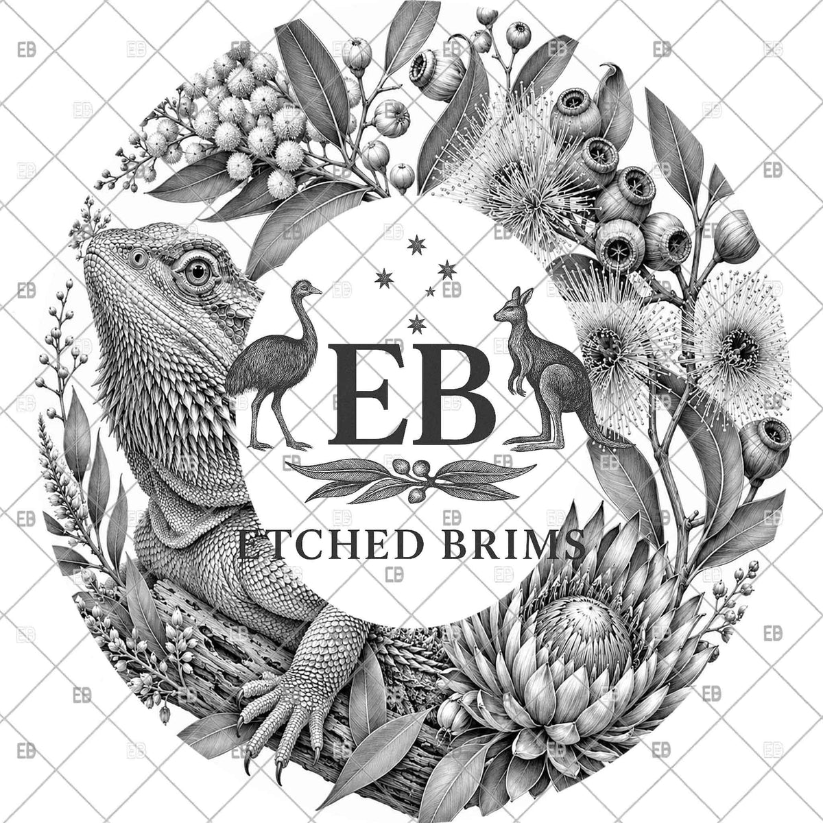 Bearded Dragon Hat Burning Design, Australian Native Flora, Laser Engraving File for Wide Brim Fedora Hat. EB1318