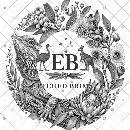 Bearded Dragon Hat Burning Design, Australian Native Flora, Laser Engraving File for Wide Brim Fedora Hat. EB1318