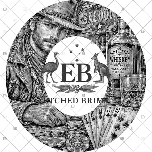 Western Cowboy Whiskey Cards Hat Burning Template, Wide Brim Laser Hat Engraving Design, Printable Stencil, EB1376