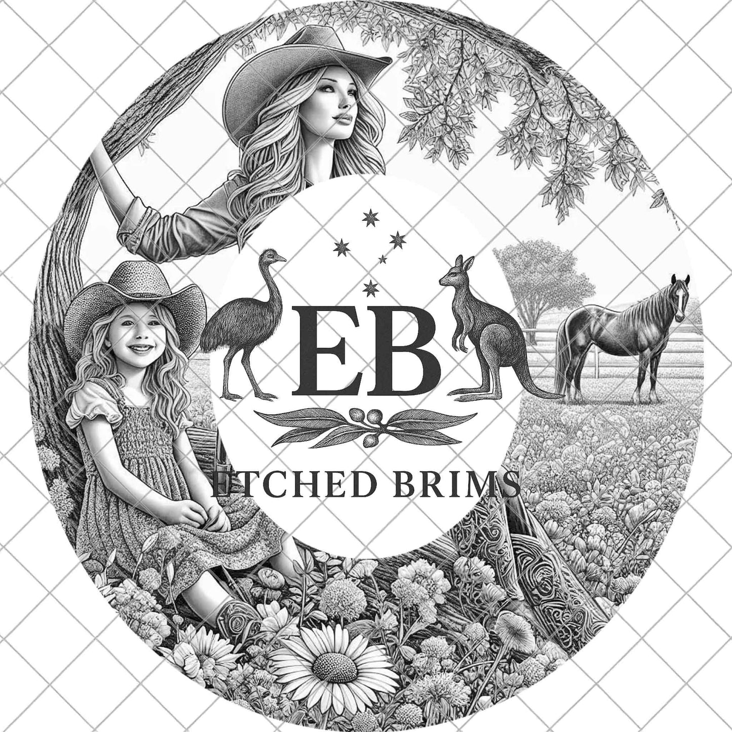 Mother and Daughter Western Hat Burning Design, for Laser Hat Burning, Digital Download PNG, EB929
