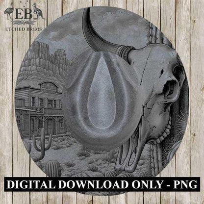Longhorn Skull Western 6, Western Brim PNG Template, Digital Laser Burn Design for Wide Brim Faux Suede Hats, Laser Hat Burning File EB199