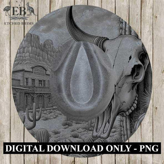 Longhorn Skull Western 6, Western Brim PNG Template, Digital Laser Burn Design for Wide Brim Faux Suede Hats, Laser Hat Burning File EB199