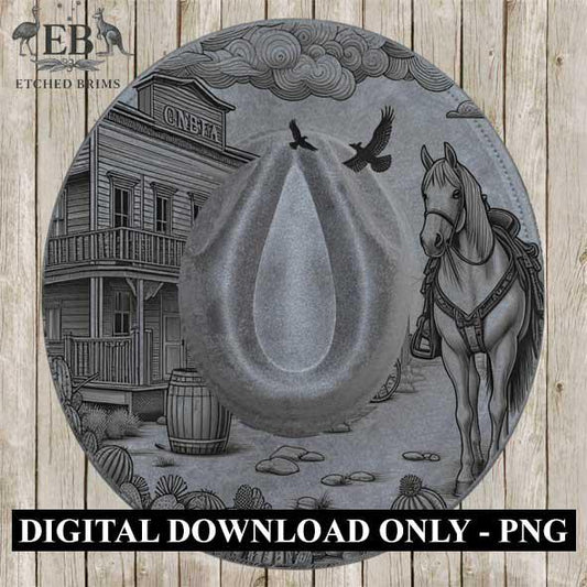 Western Horse 2 Hat Engraving, Western Brim PNG Template, Digital Laser Design Wide Brim Faux Suede Hat, Boho,Laser Hat Burning File EB174