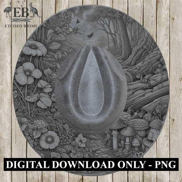 Fairy Garden 1, Laser Burning Design, Digital Download PNG, Hat Burning Template, Hat Laser Engraving Design, Wide Brim Hat Laser File EB162