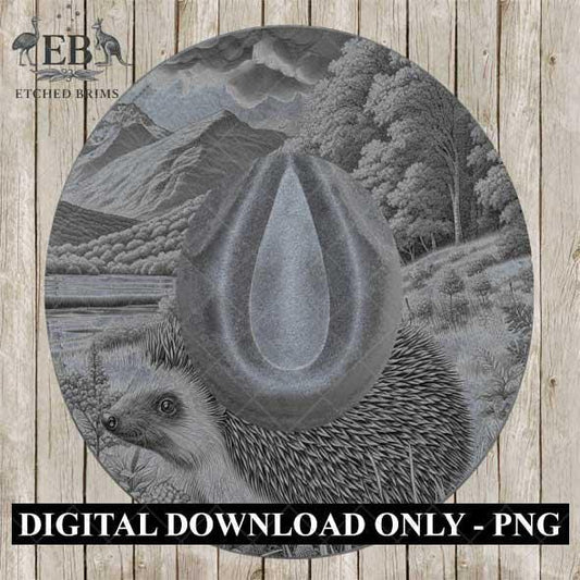 Hat Burning Design, Hedgehog and Woodlands 3, Wide Brim Hat Design, Hat Burning Template, Hat Burning Stencil, Laser File, PNG File, EB476