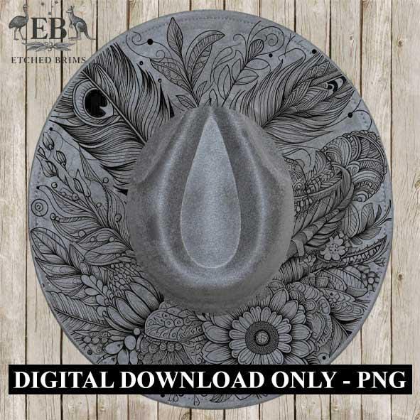 Feathers  Flowers 4 Hat File, Laser Hat Burning Design, Digital Download PNG, Hat Burning Template, Hat Laser Engraving Design Hat File EB57