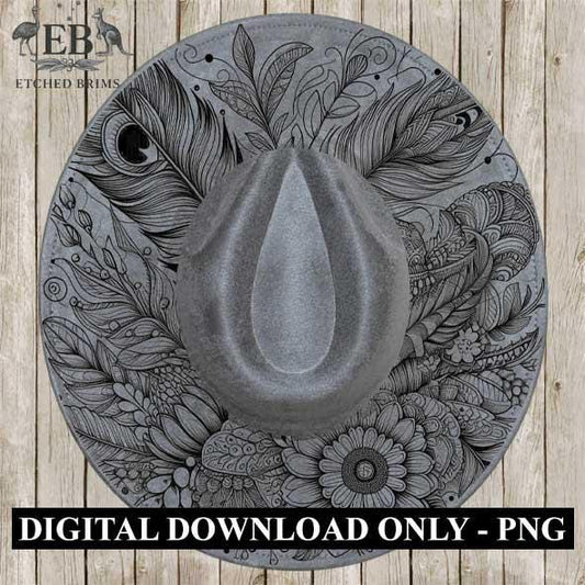 Feathers  Flowers 4 Hat File, Laser Hat Burning Design, Digital Download PNG, Hat Burning Template, Hat Laser Engraving Design Hat File EB57