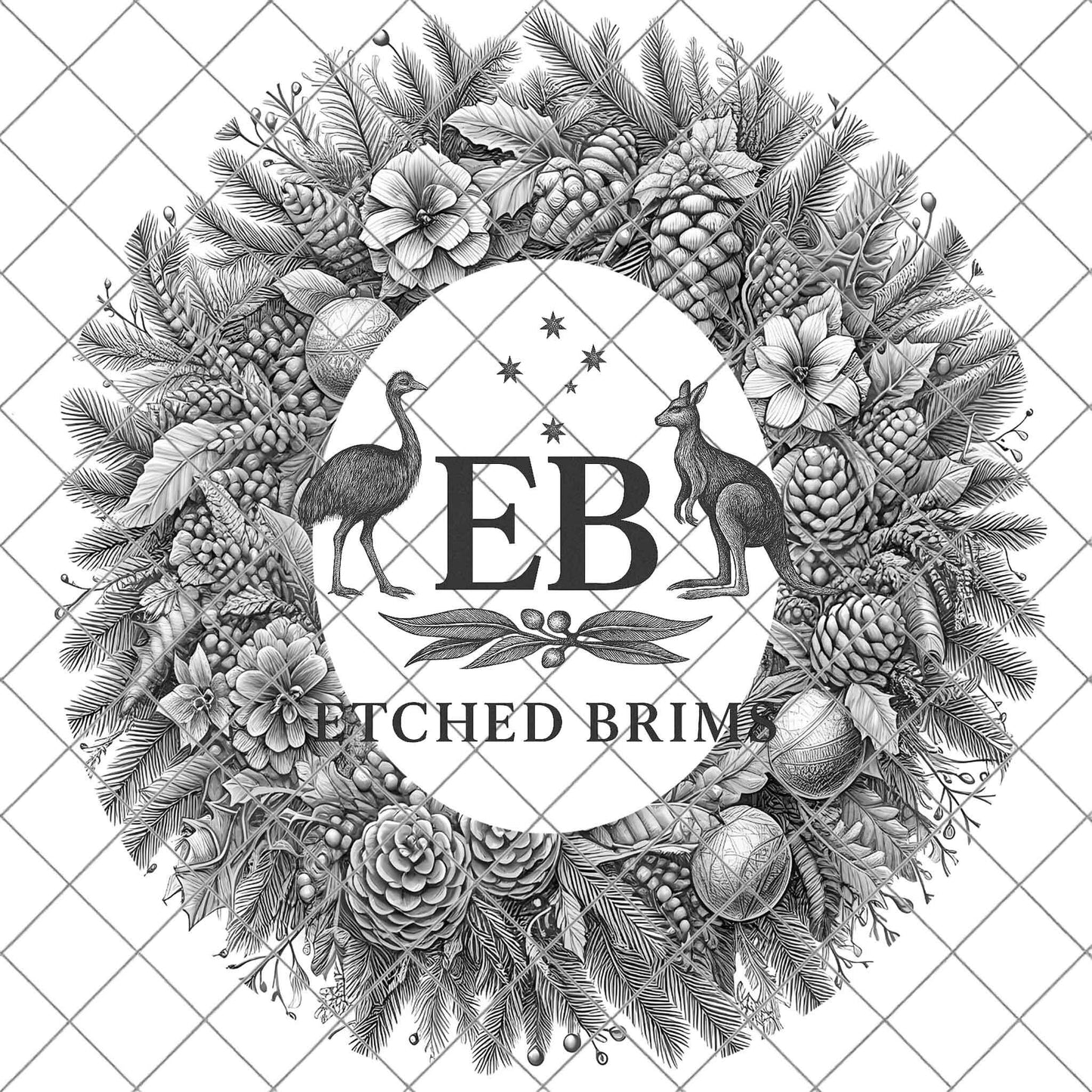 Christmas Wreath & Pinecones, Hat Burning Design, Festive Digital Download, Hat Burning Template, Wide Brim Hat Design, Hat Stencil, EB676
