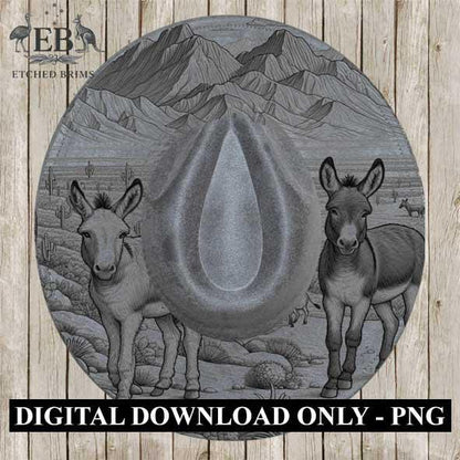 Donkey Mule 1 Laser Burning Engraved Hat, Western Fedora Brim with Desert Mountains & Cactus Scene, Rustic Cowboy Cowgirl Rodeo Style, EB377