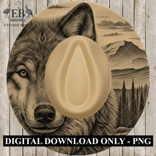 Wolf Hat Engraving Template, Wide Brim Hat Pattern, Templates Hat Burning Design, PNG, EB802