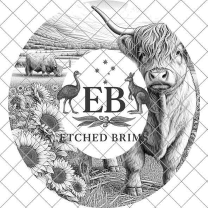 Highland Cow 3, Laser Hat Burning Design, Digital Download PNG, Hat Burning Template, Hat Laser Engraving Design, Wide Brim Hat File, EB234