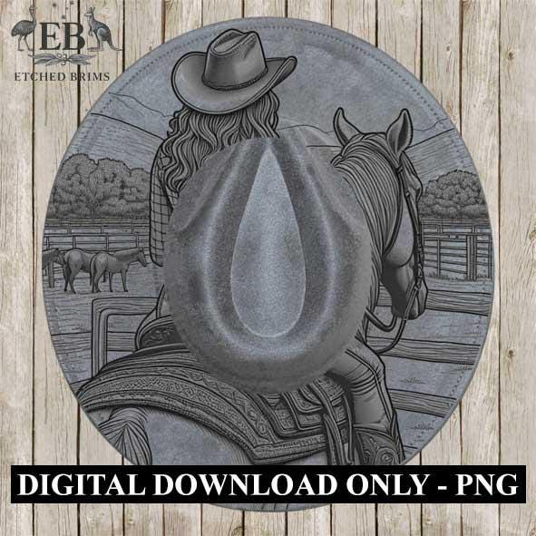 Cowgirl Horse 11, Laser Hat Burning Design, Digital Download PNG, Hat Burning Template, Hat Laser Engraving Design, Wide Brim Hat File EB218