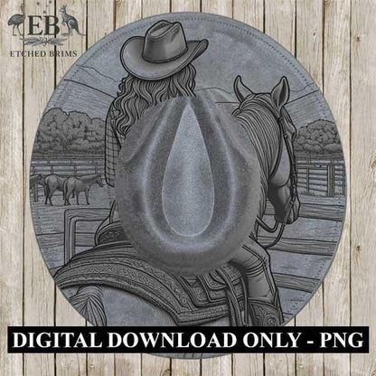 Cowgirl Horse 11, Laser Hat Burning Design, Digital Download PNG, Hat Burning Template, Hat Laser Engraving Design, Wide Brim Hat File EB218