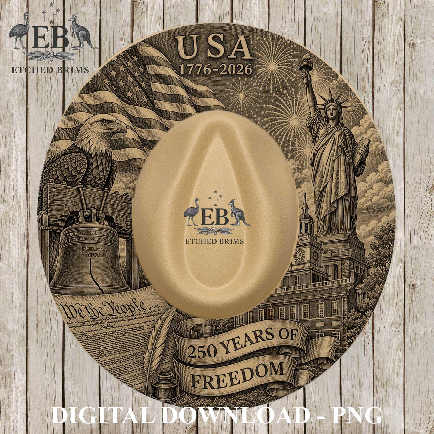 USA Semiquincentennial 250 Years Hat Burning File, American Flag Eagle Liberty Bell Design, Hat Brim Template, EB1249