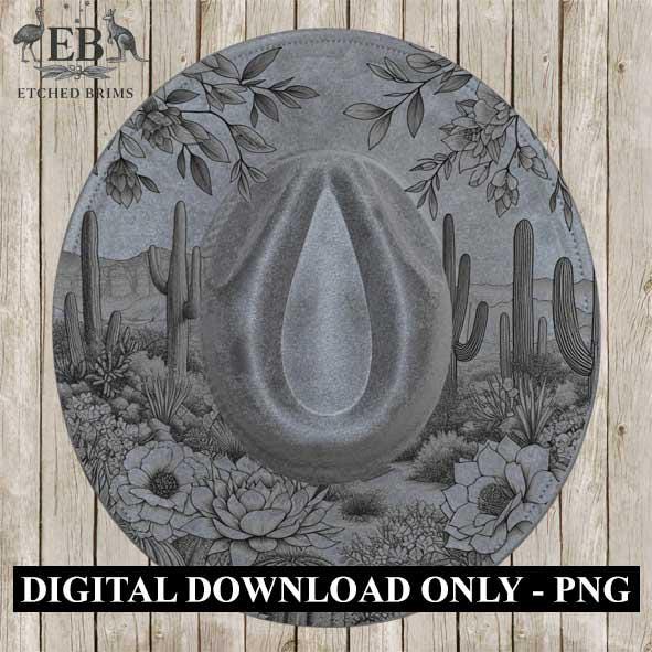 Hat Burning Design, Western Desert Cactus Flowers Design 3, Wide Brim Hat Design, Laser Hat Template, Boho Cowboy Style, Laser File EB285