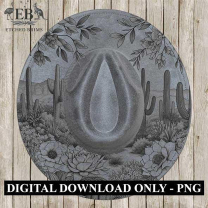 Hat Burning Design, Western Desert Cactus Flowers Design 3, Wide Brim Hat Design, Laser Hat Template, Boho Cowboy Style, Laser File EB285