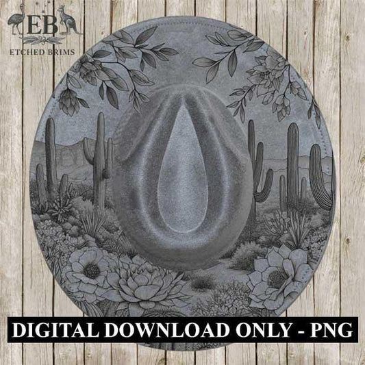 Hat Burning Design, Western Desert Cactus Flowers Design 3, Wide Brim Hat Design, Laser Hat Template, Boho Cowboy Style, Laser File EB285