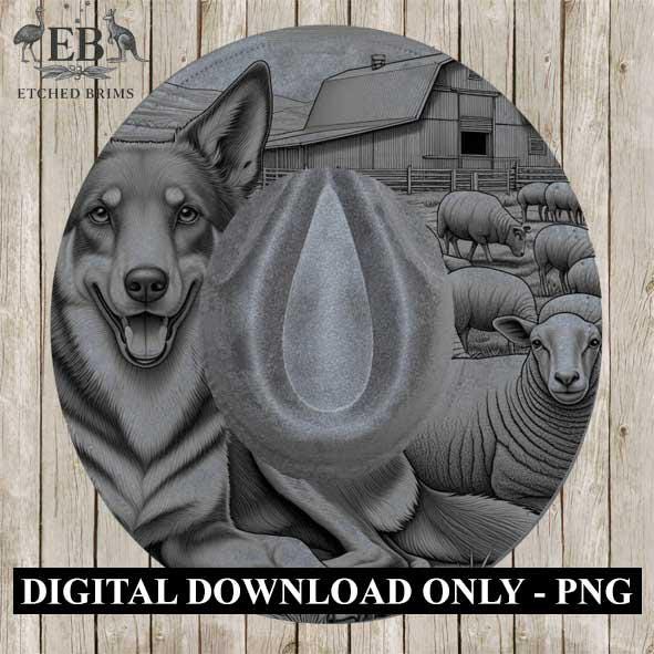 Kelpie Dog 9, Sheep, Laser Hat Burning Design, Digital Download, Hat Burning Template, Hat Laser Engraving Design, Wide Brim Hat File EB266