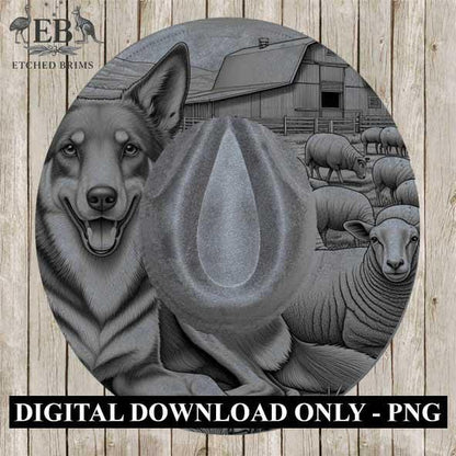 Kelpie Dog 9, Sheep, Laser Hat Burning Design, Digital Download, Hat Burning Template, Hat Laser Engraving Design, Wide Brim Hat File EB266