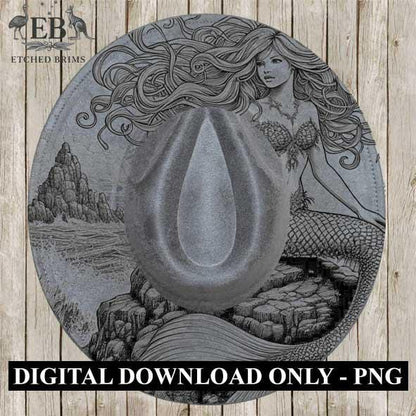 Mermaid 1 Laser Hat Burning Design, Digital Download PNG, Hat Burning Template, Hat Laser Engraving Design, Wide Brim Hat Laser File EB69